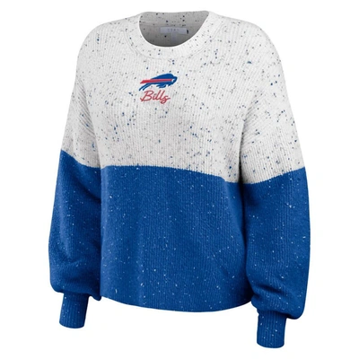 Shop Wear By Erin Andrews White/royal Buffalo Bills Color-block Pullover Sweater