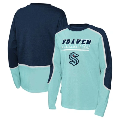 Shop Outerstuff Youth Light Blue/navy Seattle Kraken Pro Assist Long Sleeve T-shirt