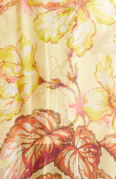 Shop Zimmermann Matchmaker Hibiscus Print Flutter Sleeve Midi Dress In Yellow Hibiscus