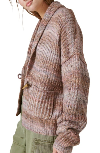 Shop Lucky Brand Toggle Front Stripe Cardigan In Taupe Multi