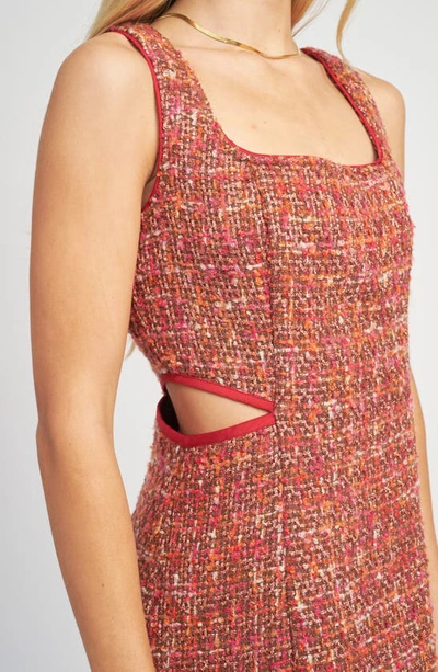 Shop En Saison Cutout Detail Sleeveless Tweed Minidress In Brown Pink