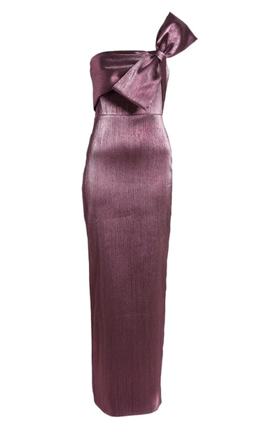 Shop Black Halo Bisella Bow Metallic One-shoulder Gown In Purple Passion