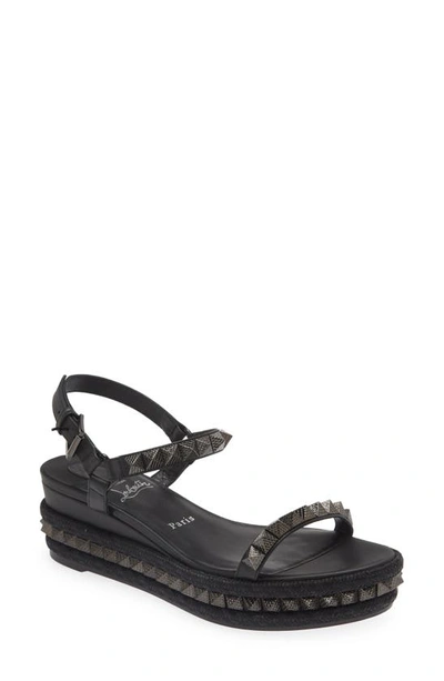 Christian Louboutin Pyraclou 60 Studded Leather Platform Sandals In B439 Black/ Lin Black