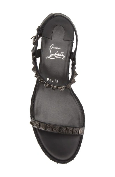 Shop Christian Louboutin Pyraclou Studded Espadrille Wedge Sandal In B439 Black/ Lin Black