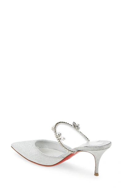 Shop Christian Louboutin Planet Queen Crystal Embellished Glitter Pointed Toe Mule Pump In S211 Silver/ Lin Silver