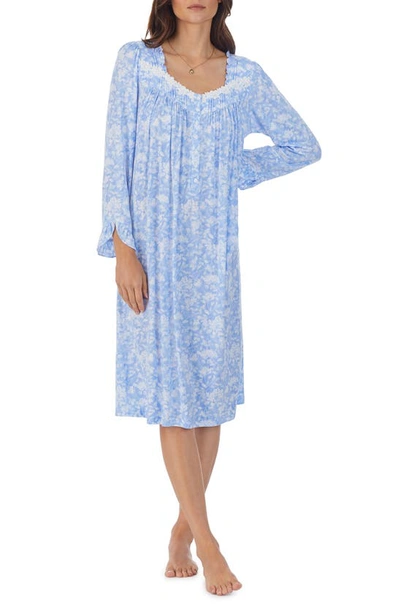 Shop Eileen West Floral Long Sleeve Waltz Nightgown In Bluwht