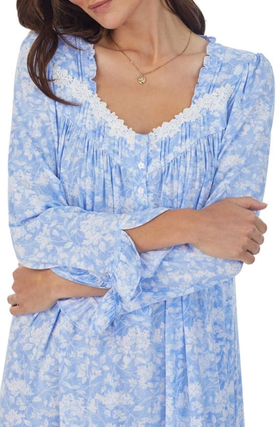 Shop Eileen West Floral Long Sleeve Waltz Nightgown In Bluwht