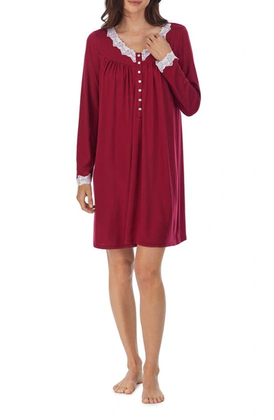 Shop Eileen West Long Sleeve Short Nightgown In Berry