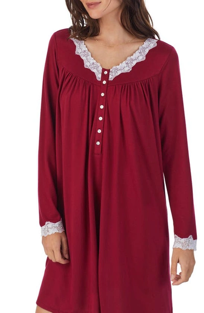Shop Eileen West Long Sleeve Short Nightgown In Berry