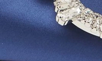 Shop Amina Muaddi Begum Crystal Pointed Toe Slingback Pump In Navy Blue