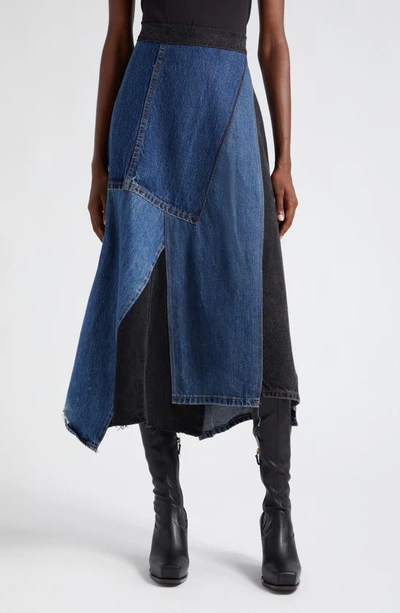 Shop Sea Elena Baggy Denim Midi Skirt In Blue Multi