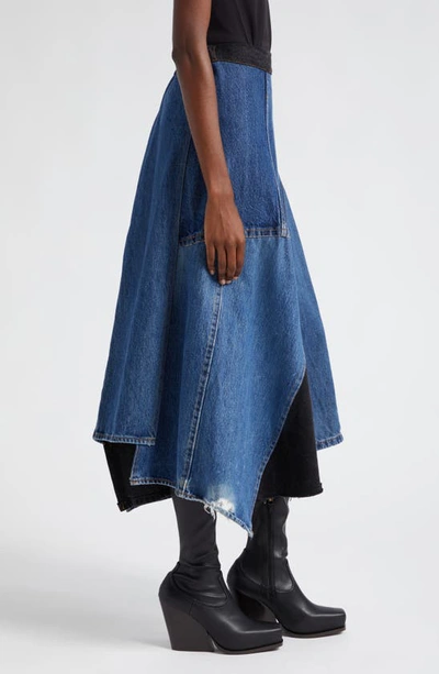 Shop Sea Elena Baggy Denim Midi Skirt In Blue Multi