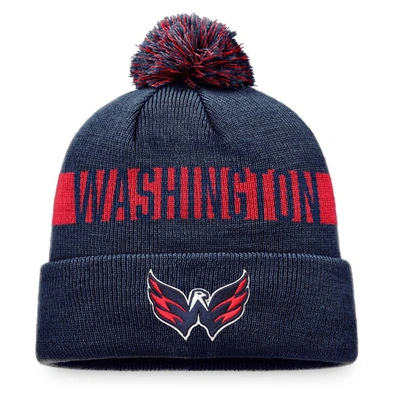 Shop Fanatics Branded Navy Washington Capitals Fundamental Patch Cuffed Knit Hat With Pom