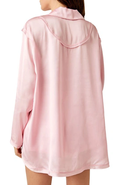 Shop Free People Like Honey Long-sleeve Satin Pajama Shirt In Cherry Blossom