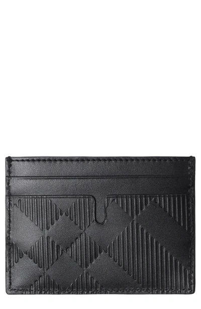 Shop Burberry Sandon Check Embossed Leather Card Case In Black