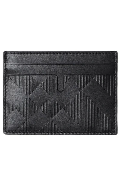 Burberry Sandon Check Embossed Leather Card Case In Black