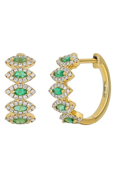 Shop Bony Levy El Mar Station Emerald & Diamond Hoop Earrings In 18k Yellow Gold