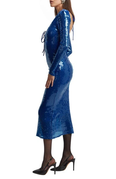 Shop Bardot Verona Sequin Long Sleeve Maxi Dress In Cobalt