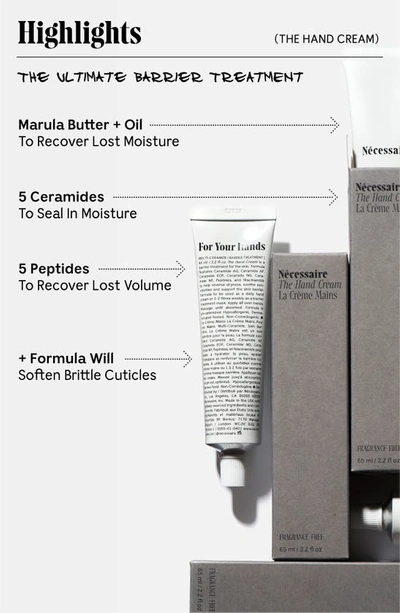 Necessaire The Hand Cream - Barrier Treatment With 5 Ceramides, 5 Peptides + Niacinamide 2.2 oz / 65 ml
