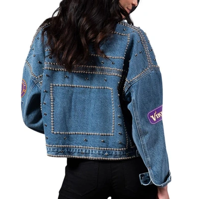 Shop G-iii 4her By Carl Banks Minnesota Vikings First Finish Medium Denim Full-button Jacket In Blue