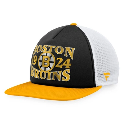 Shop Fanatics Branded Black/gold Boston Bruins Heritage Vintage Foam Front Trucker Snapback Hat