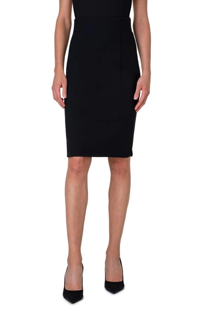 Shop Akris Punto Stretch Virgin Wool Crepe Pencil Skirt In Black