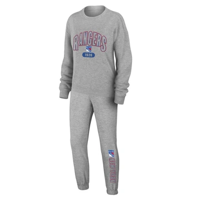 Shop Wear By Erin Andrews Heather Gray New York Rangers Knit Long Sleeve Tri-blend T-shirt & Pants Sleep