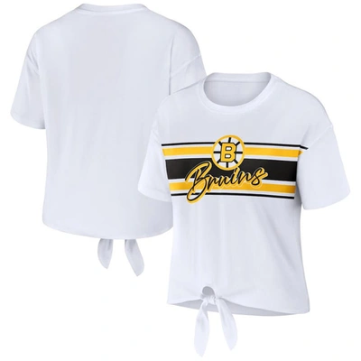 Shop Wear By Erin Andrews White Boston Bruins Front Knot T-shirt