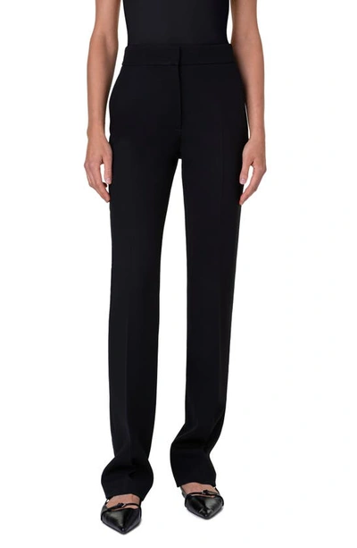 Shop Akris Punto Chio Virgin Wool Stretch Crepe Straight Leg Pants In Black