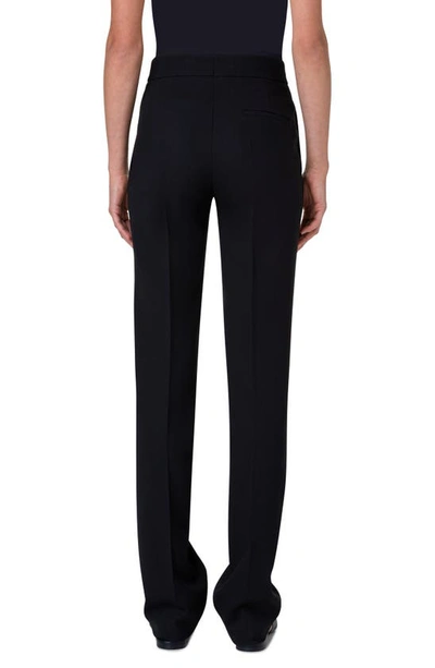 Shop Akris Punto Chio Virgin Wool Stretch Crepe Straight Leg Pants In Black