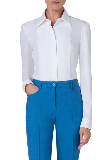 Shop Akris Punto Double Collar Stretch Cotton Button-up Shirt In Cream