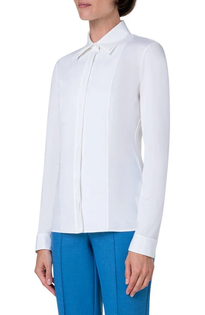 Shop Akris Punto Double Collar Stretch Cotton Button-up Shirt In Cream