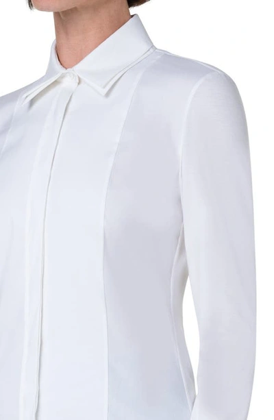 Shop Akris Punto Double Collar Stretch Cotton Button-up Shirt In Cream