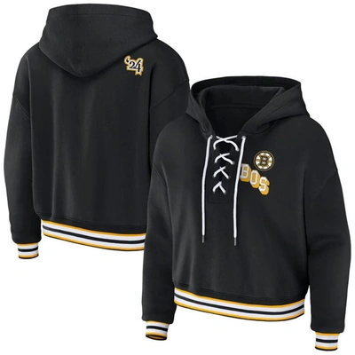 Shop Wear By Erin Andrews Black Boston Bruins Lace-up Pullover Hoodie