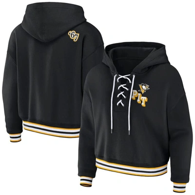 Shop Wear By Erin Andrews Black Pittsburgh Penguins Lace-up Pullover Hoodie