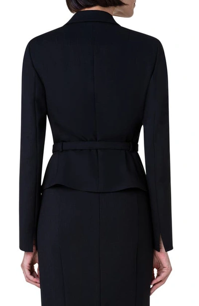 Shop Akris Punto Belted Stretch Wool Crepe Blazer In Black