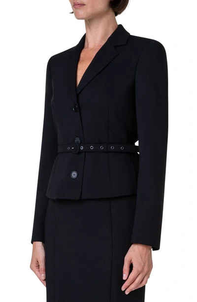 Akris Punto Belted Stretch Wool Crepe Blazer In Black