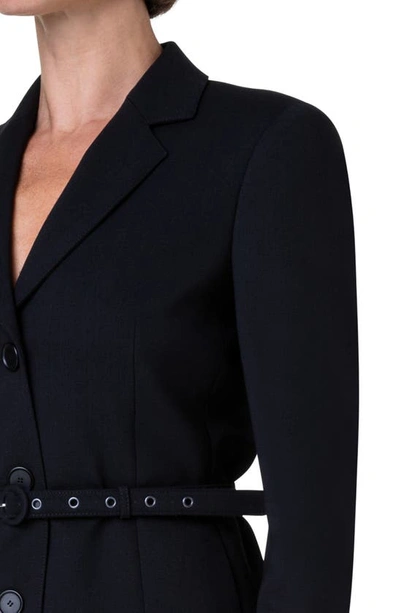 Shop Akris Punto Belted Stretch Wool Crepe Blazer In Black