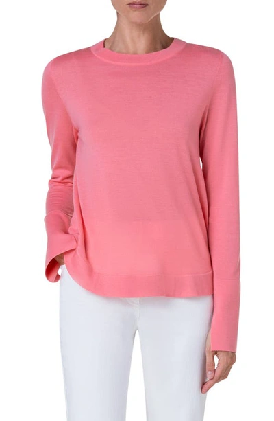 Shop Akris Punto Virgin Wool Crewneck Sweater In Flamingo