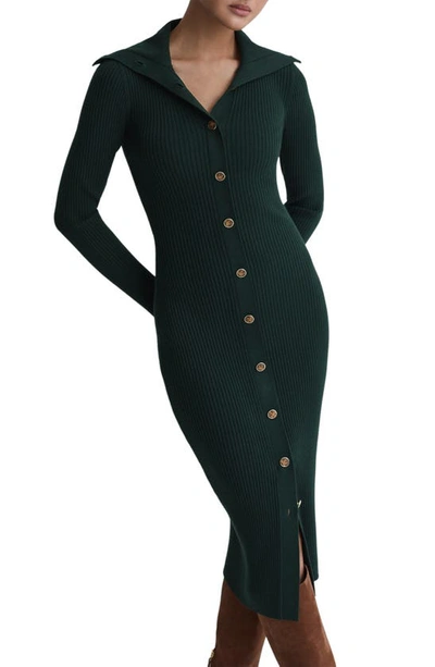 Shop Reiss Maria Long Sleeve Rib Maxi Dress In Green