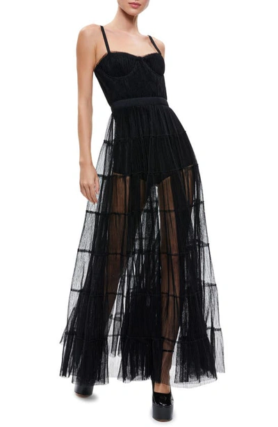 Shop Alice And Olivia Deena Pleated Maxi Dress In Black