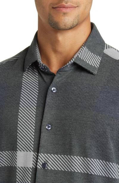Shop Stone Rose Big Plaid Tech Fleece Button-up Shirt In Charcoal