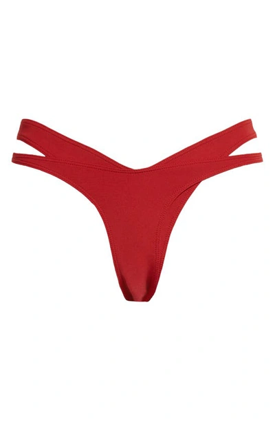 Shop Mugler Double Strap Thong Bikini Bottoms In Dark Red