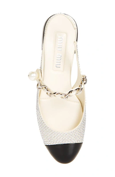 Shop Miu Miu Imitation Pearl Crystal Embellished Slingback Sandal In White/ Black