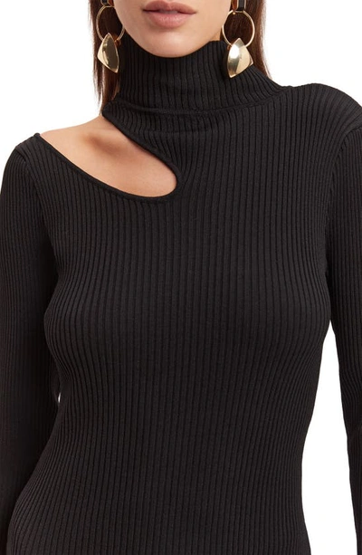 Shop Bardot Ainsley Cutout Long Sleeve Turtleneck Rib Sweater Dress In Black