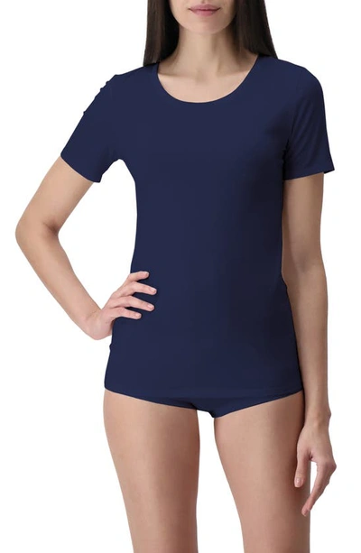 Shop Oroblu Perfect Line Satin Trim Cotton & Modal Blend T-shirt In Blue