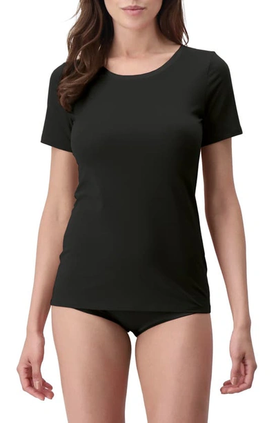 Shop Oroblu Perfect Line Satin Trim Cotton & Modal Blend T-shirt In Black