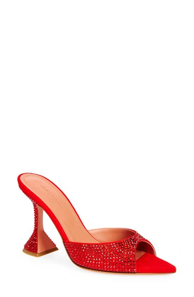 Shop Amina Muaddi Caroline Crystal Embellished Pointed Toe Sandal In Red