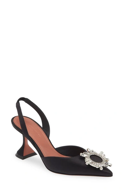 Amina Muaddi Begum Crystal Pointed Toe Slingback Pump In Black