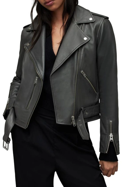 Shop Allsaints Balfern Leather Moto Jacket In City Smoke Grey